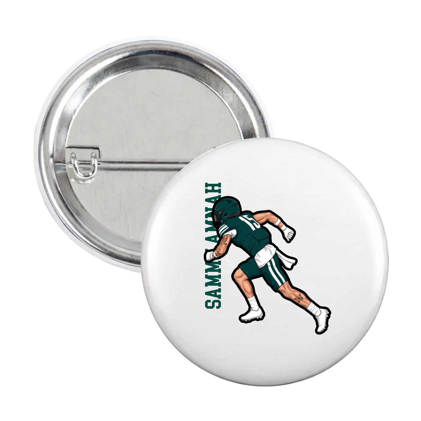 Game Day Button — Name Vertical in White