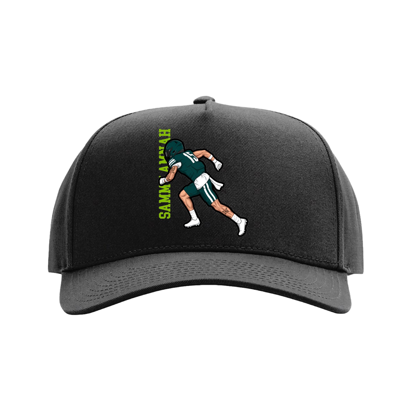 Full Fabric Five-Panel Champ Cap — Name Vertical in Black