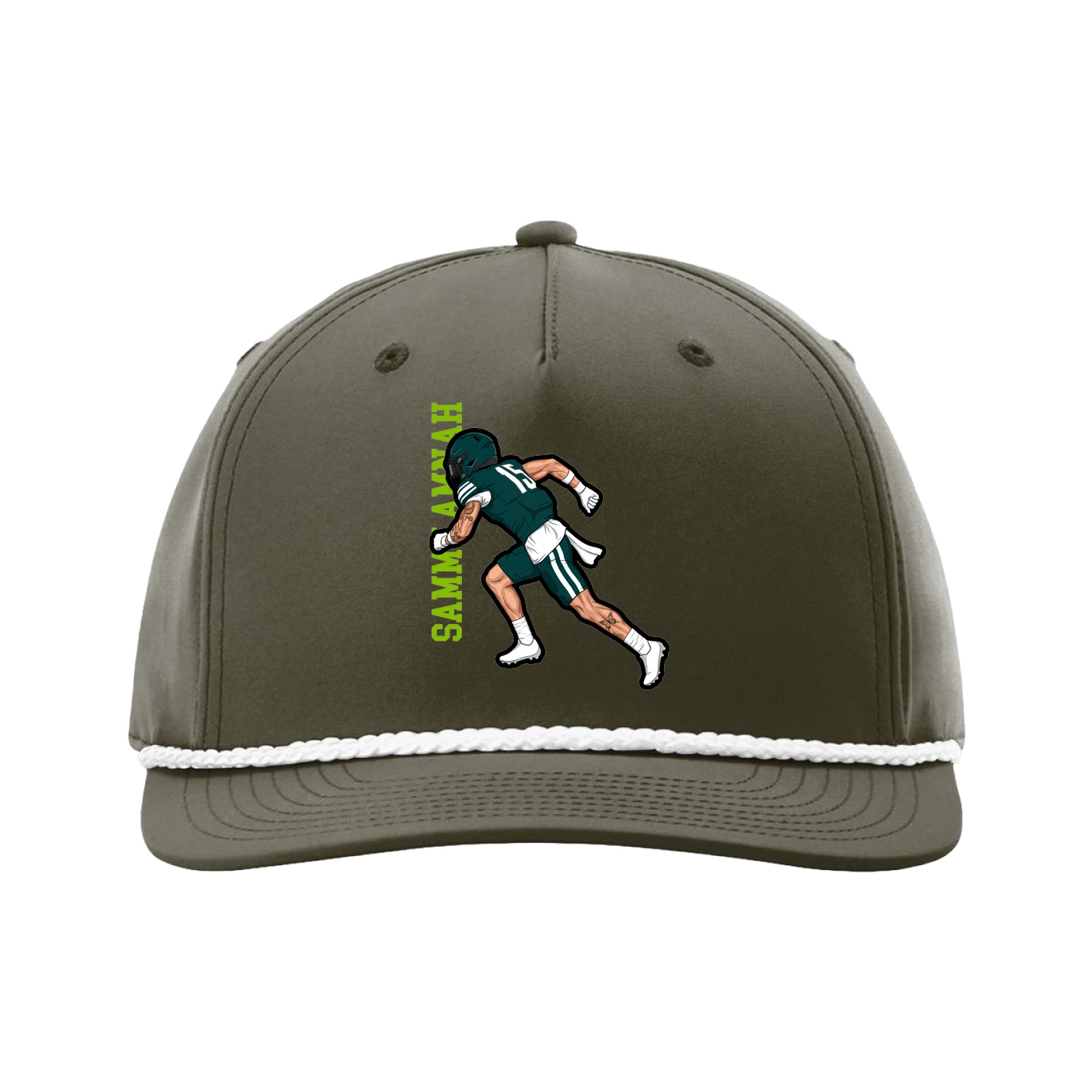 Five-Panel Classic Rope Cap — Name Vertical in Green