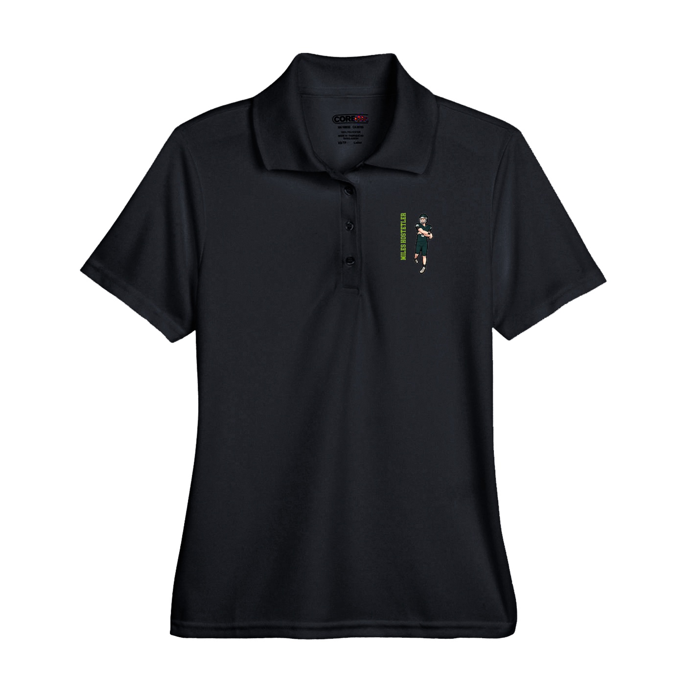 Performance Polo — Name Vertical in Black