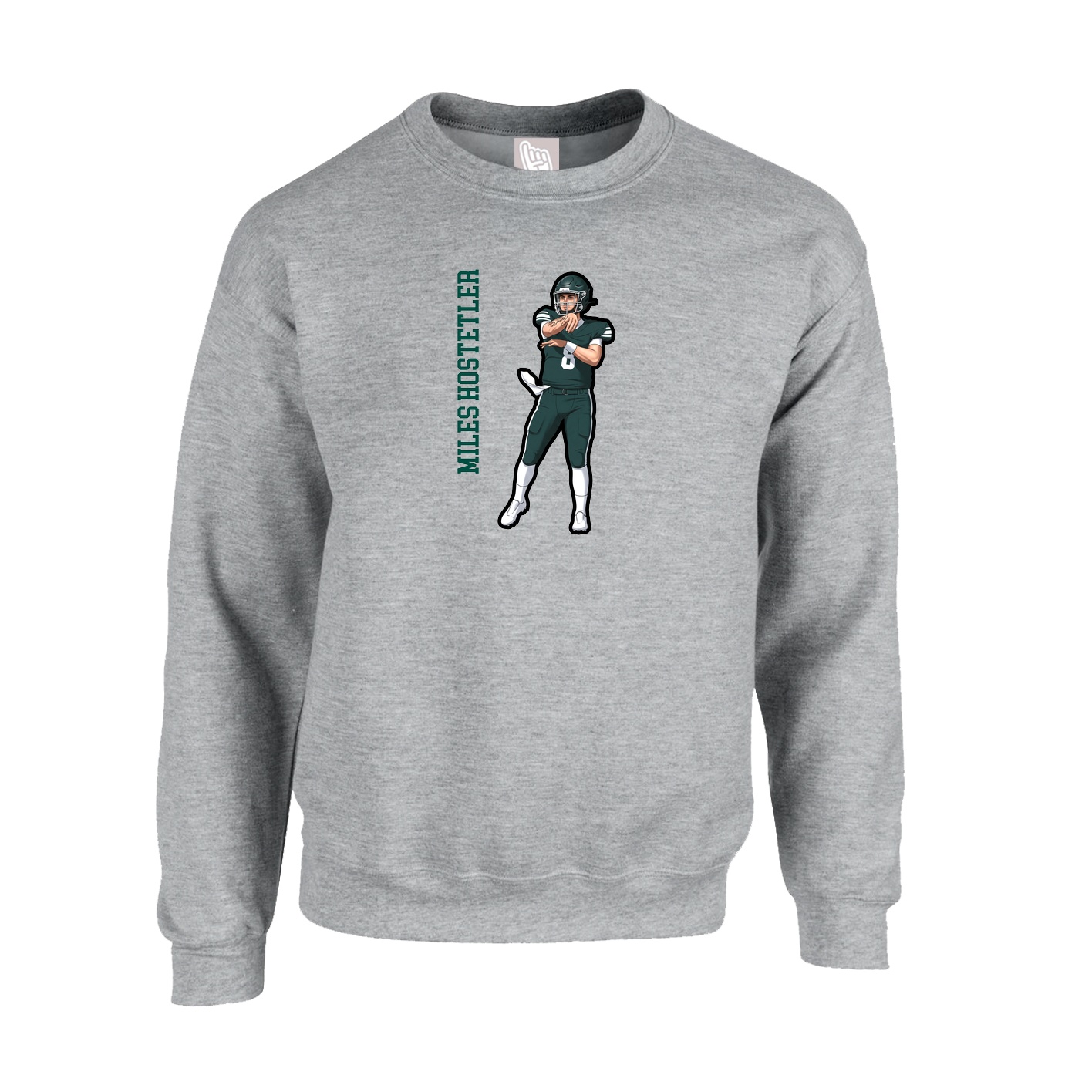 Fleece Crew — Name Vertical in Grey