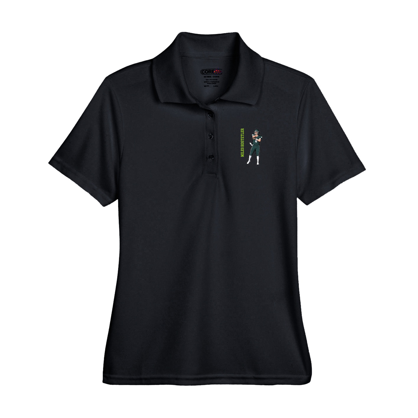 Performance Polo — Name Vertical in Black