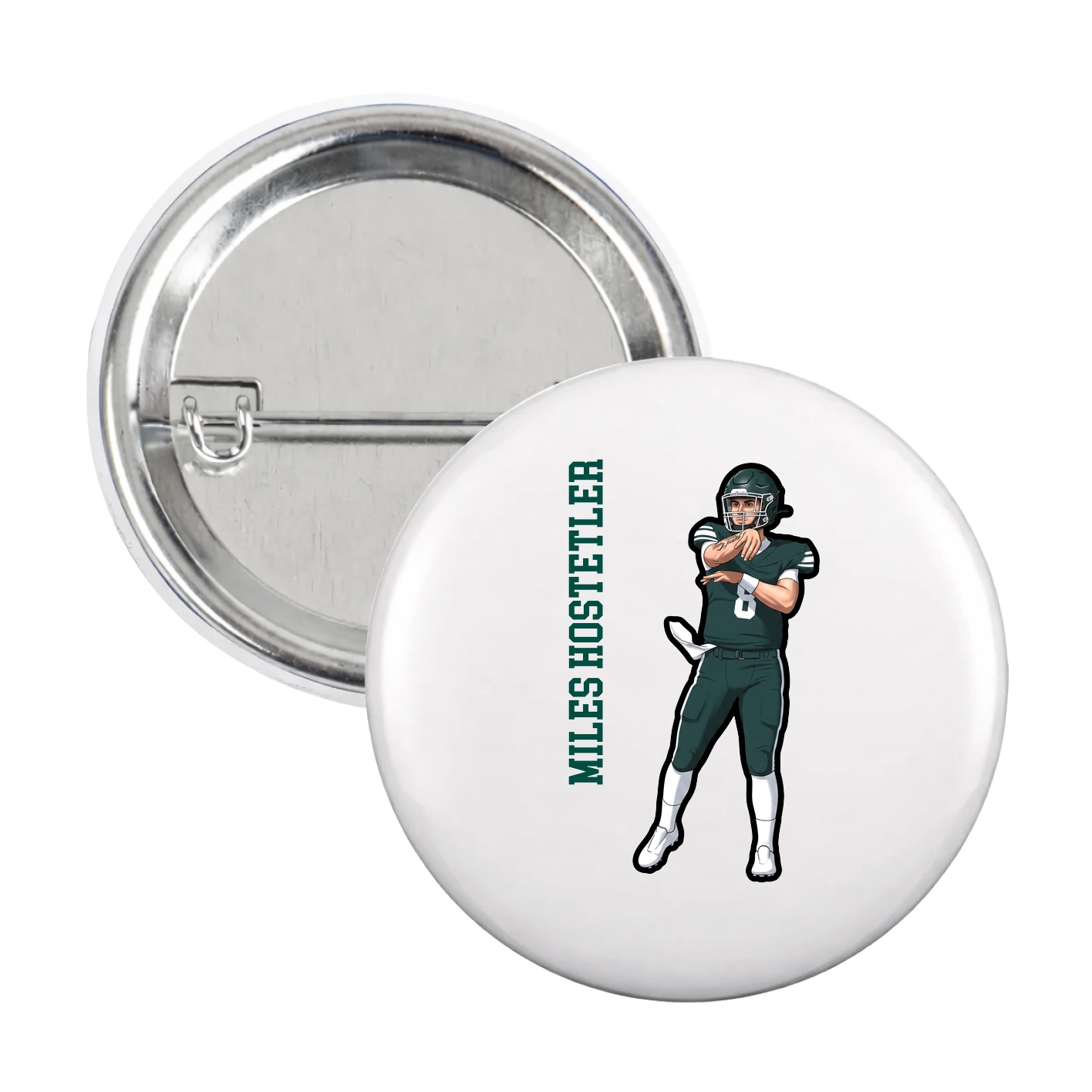 Game Day Button — Name Vertical in White