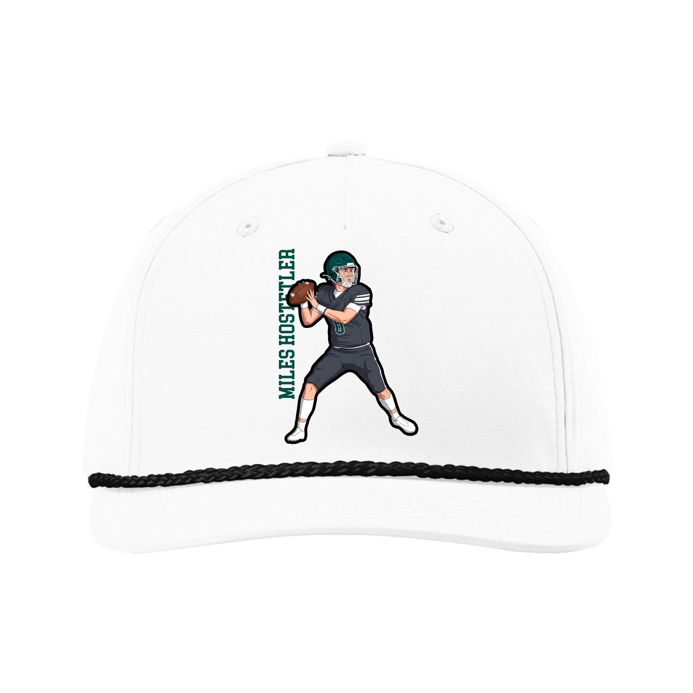 Five-Panel Classic Rope Cap — Name Vertical in White