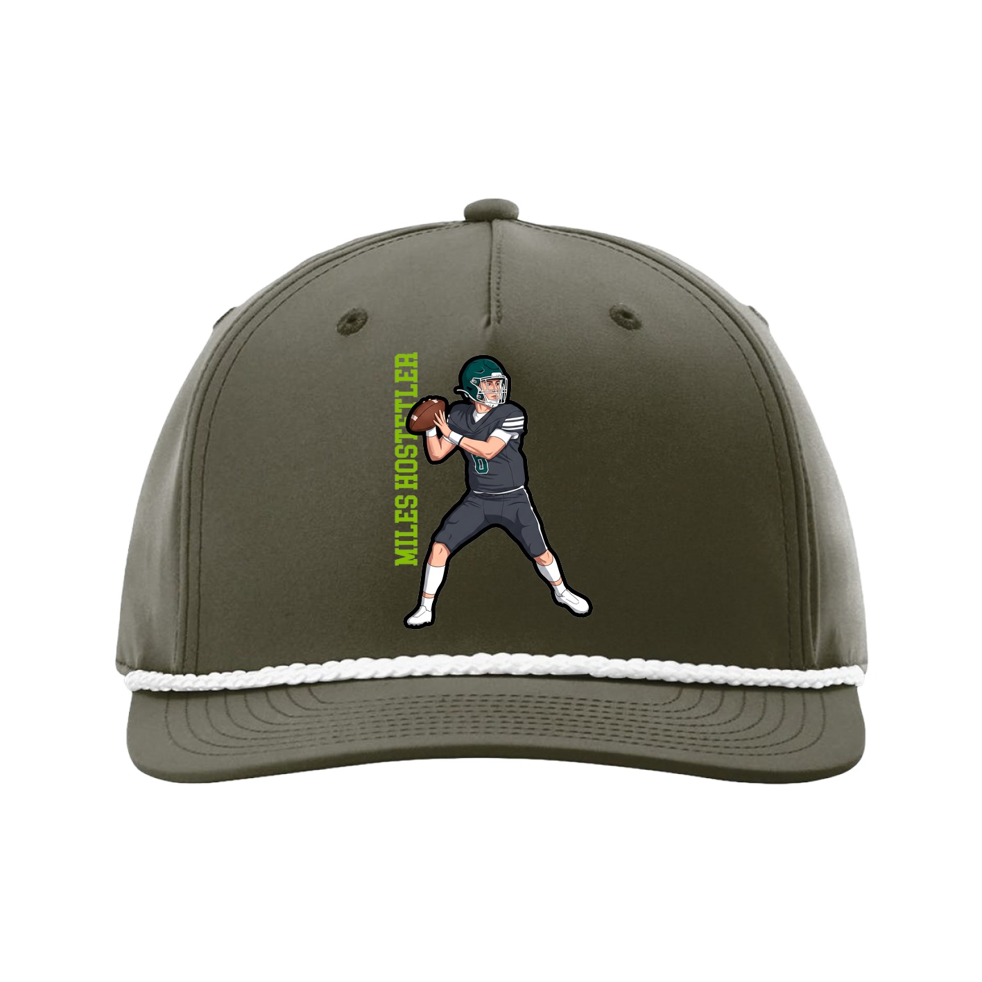 Five-Panel Classic Rope Cap — Name Vertical in Green