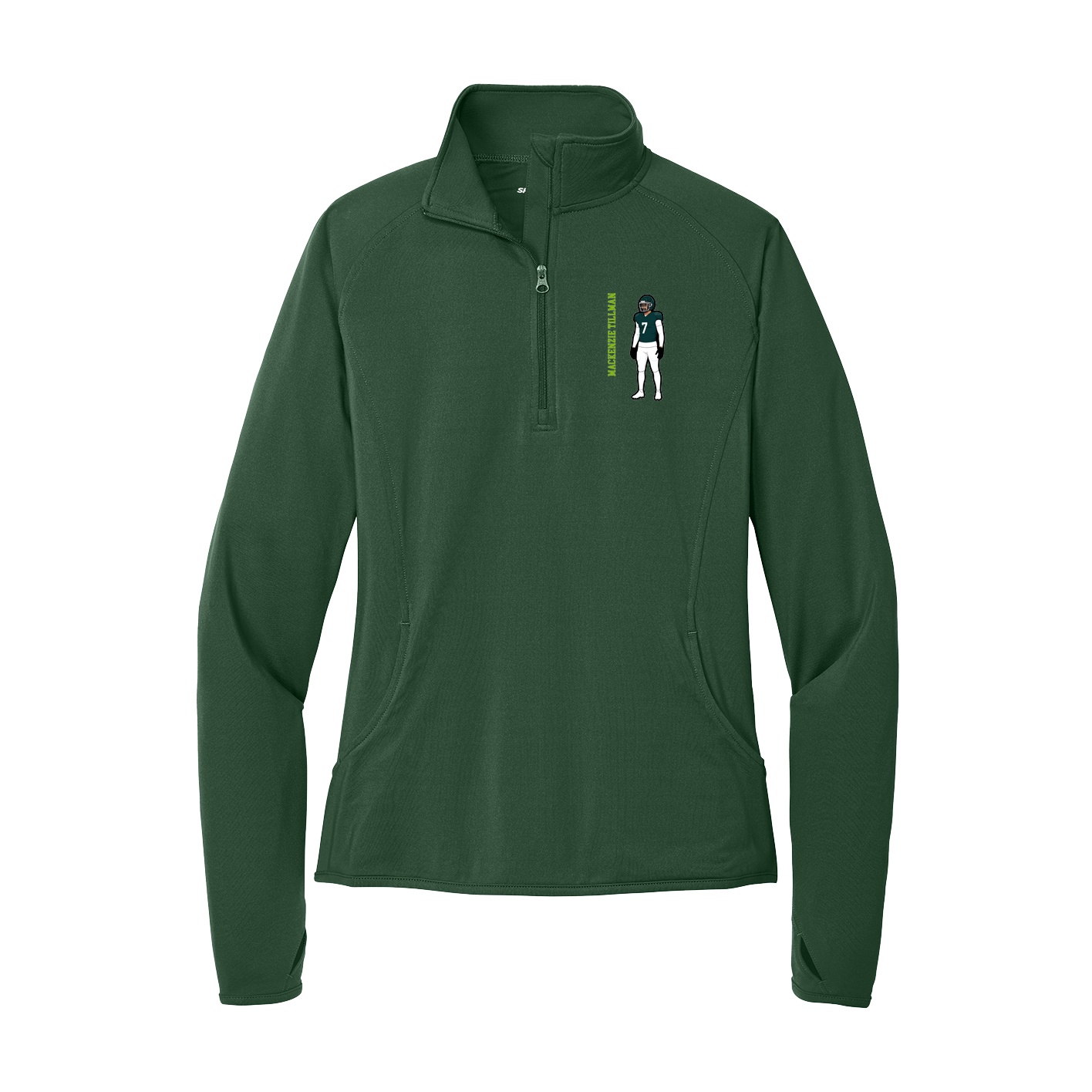 Women's Q-Zip Pullover — Name Vertical in Green