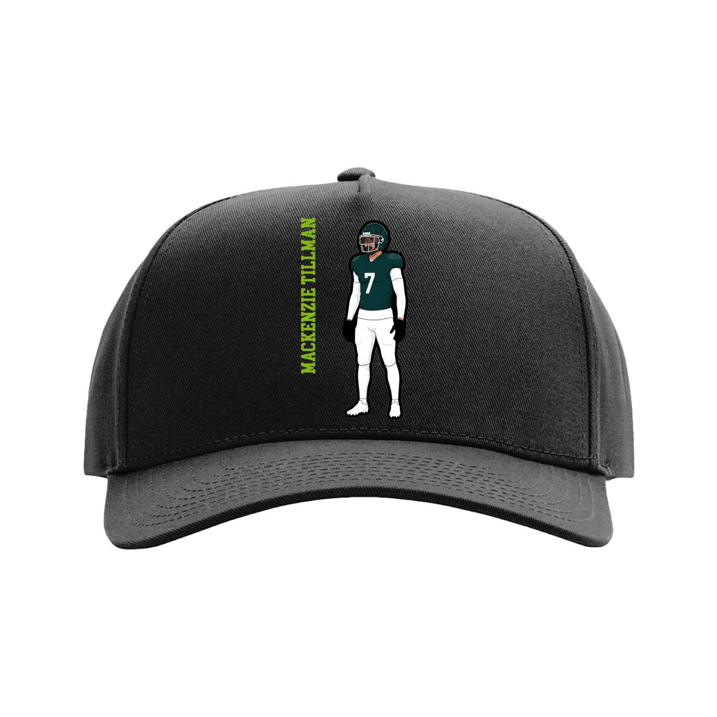 Full Fabric Five-Panel Champ Cap — Name Vertical in Black