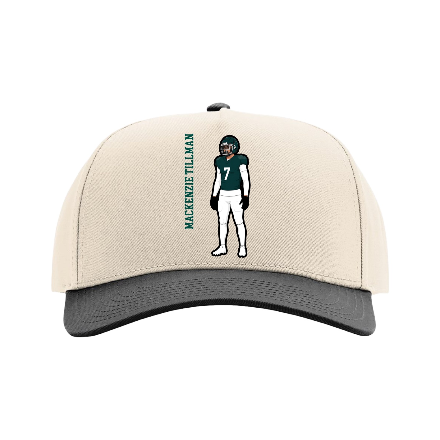 Full Fabric Five-Panel Champ Cap — Name Vertical in Cream/Black