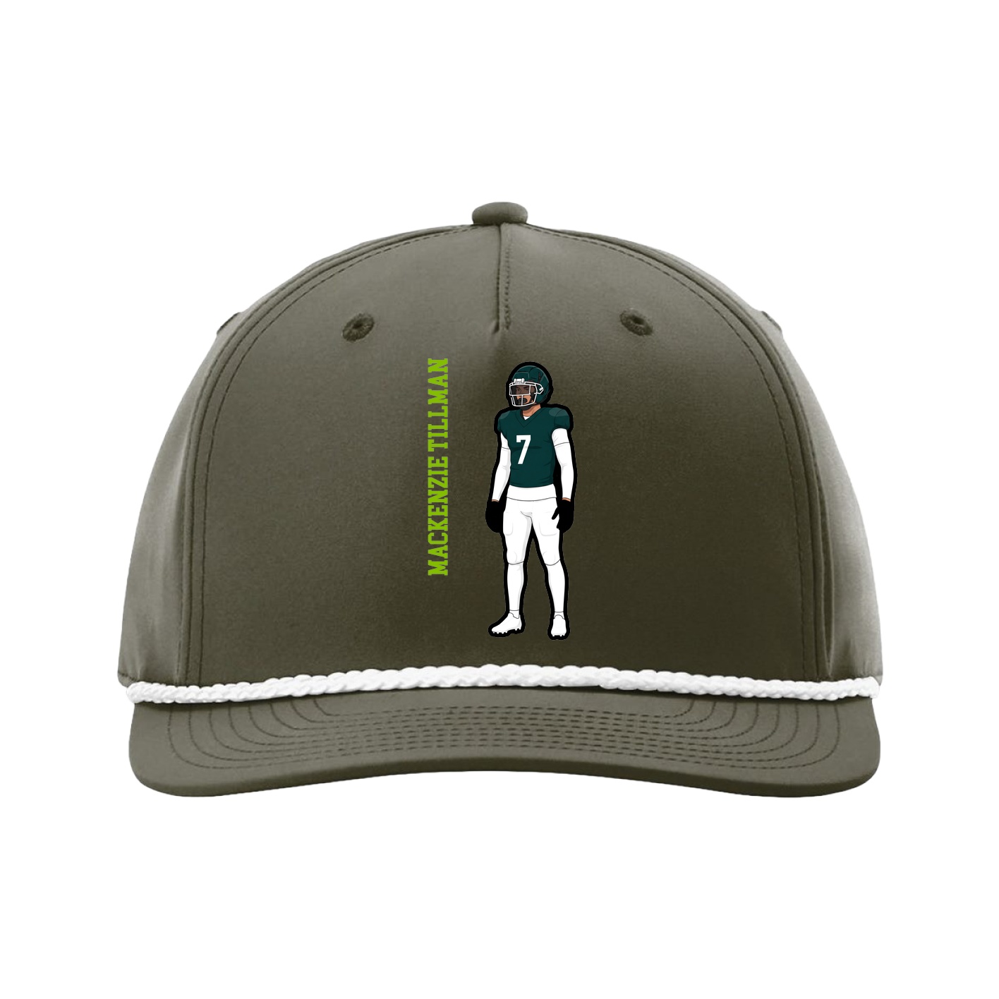 Five-Panel Classic Rope Cap — Name Vertical in Green