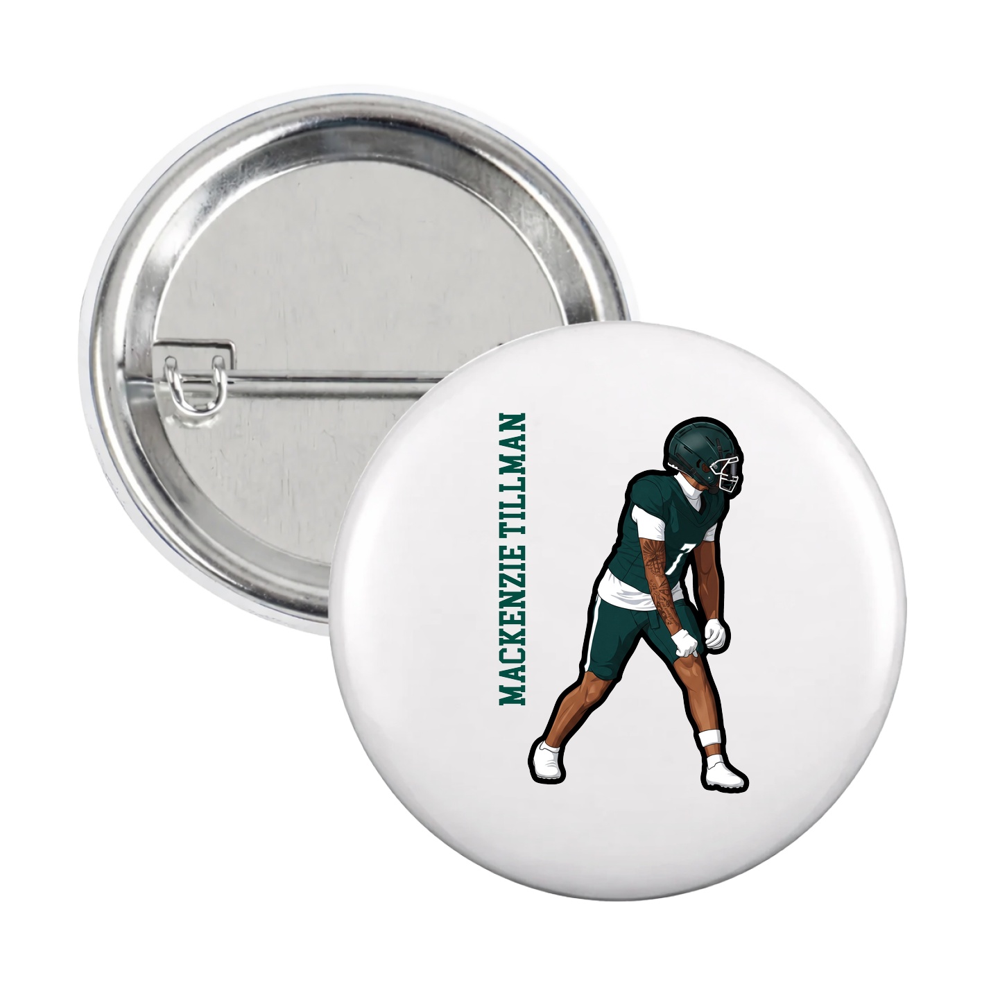 Game Day Button — Name Vertical in White