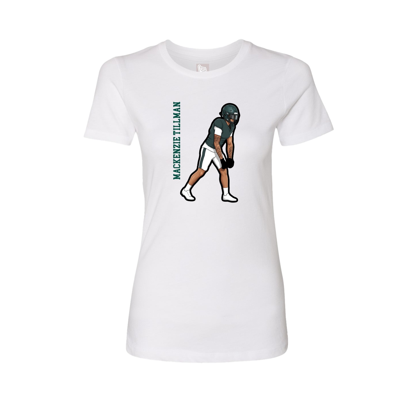 Fitted Women's Tee — Name Vertical in White