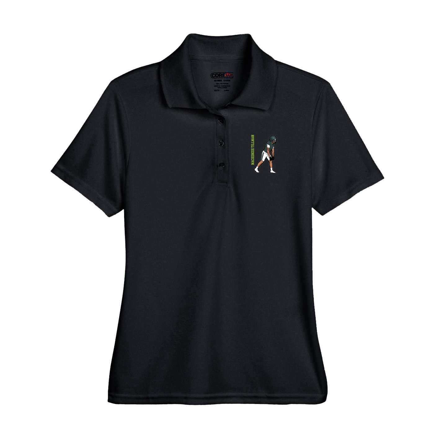 Performance Polo — Name Vertical in Black