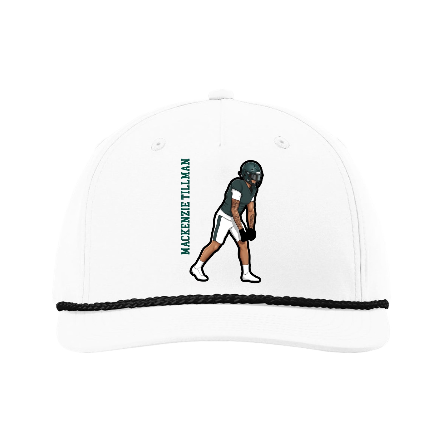 Five-Panel Classic Rope Cap — Name Vertical in White