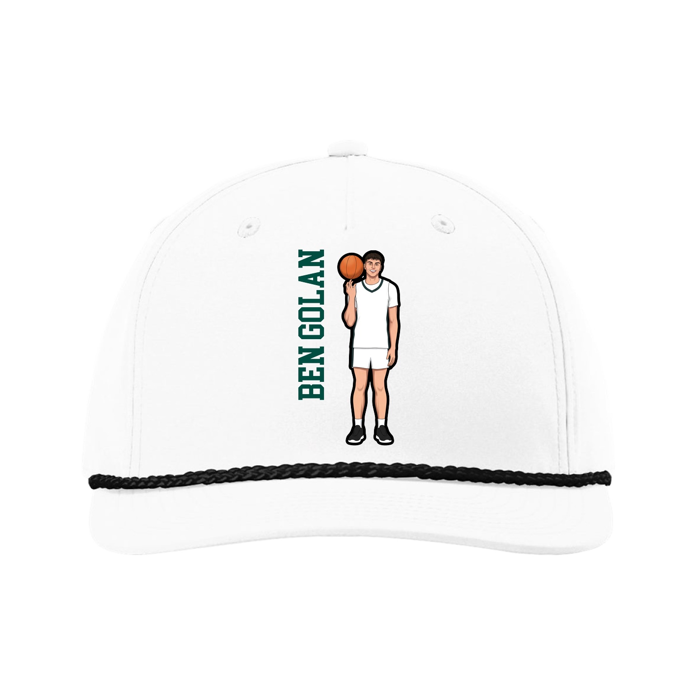 Five-Panel Classic Rope Cap — Name Vertical in White