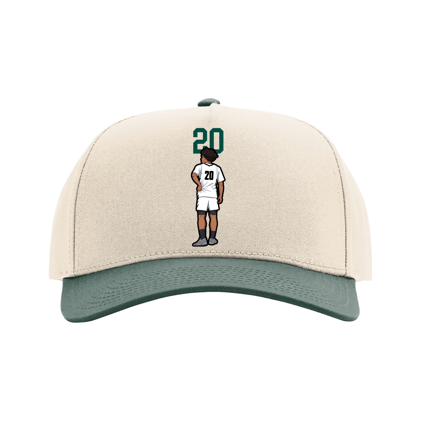 Full Fabric Five-Panel Champ Cap — Number Top in Cream/Green