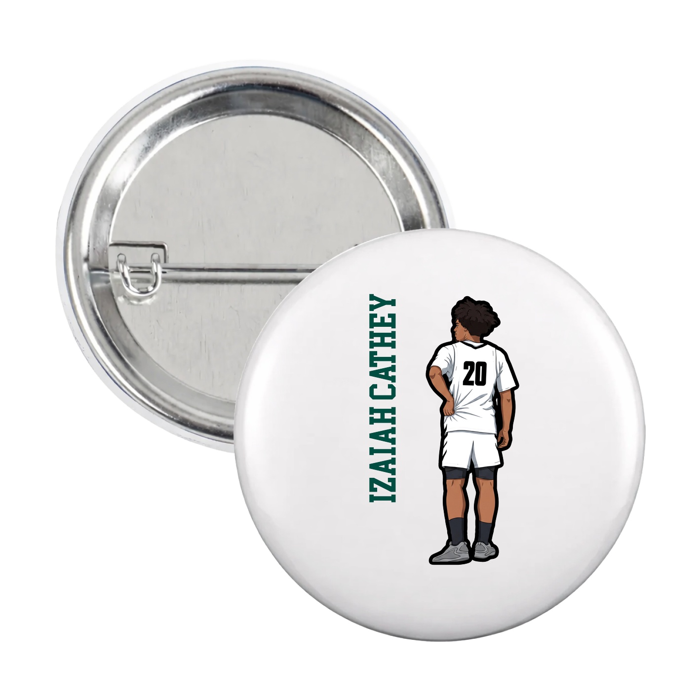 Game Day Button — Name Vertical in White