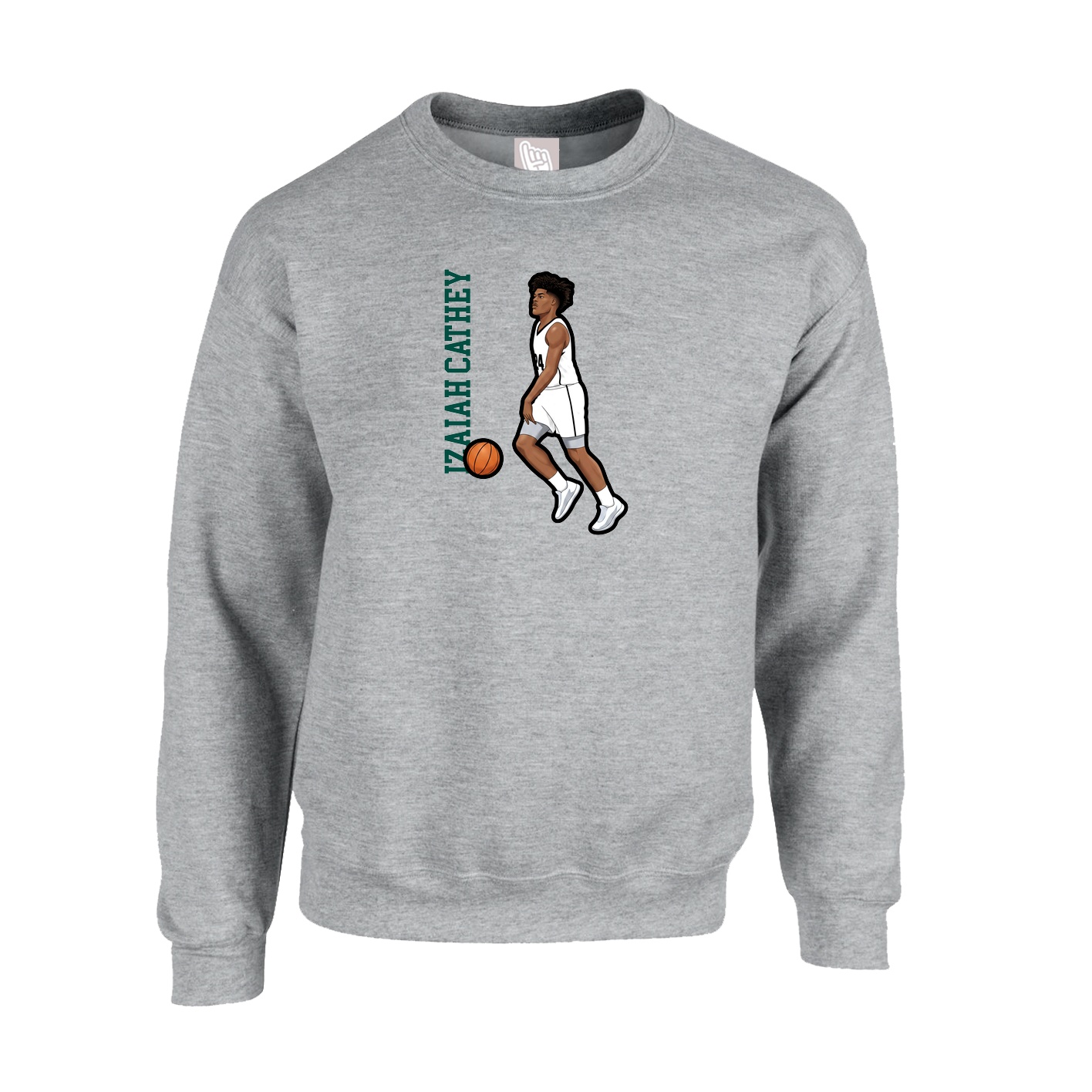 Fleece Crew — Name Vertical in Grey