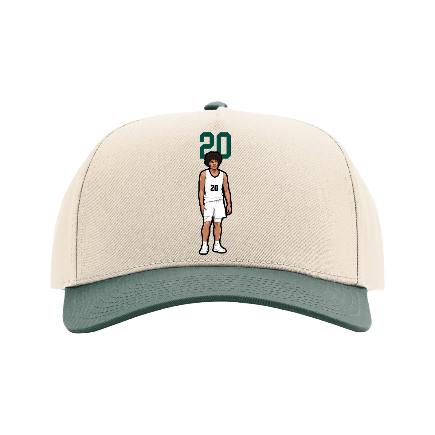 Full Fabric Five-Panel Champ Cap — Number Top in Cream/Green