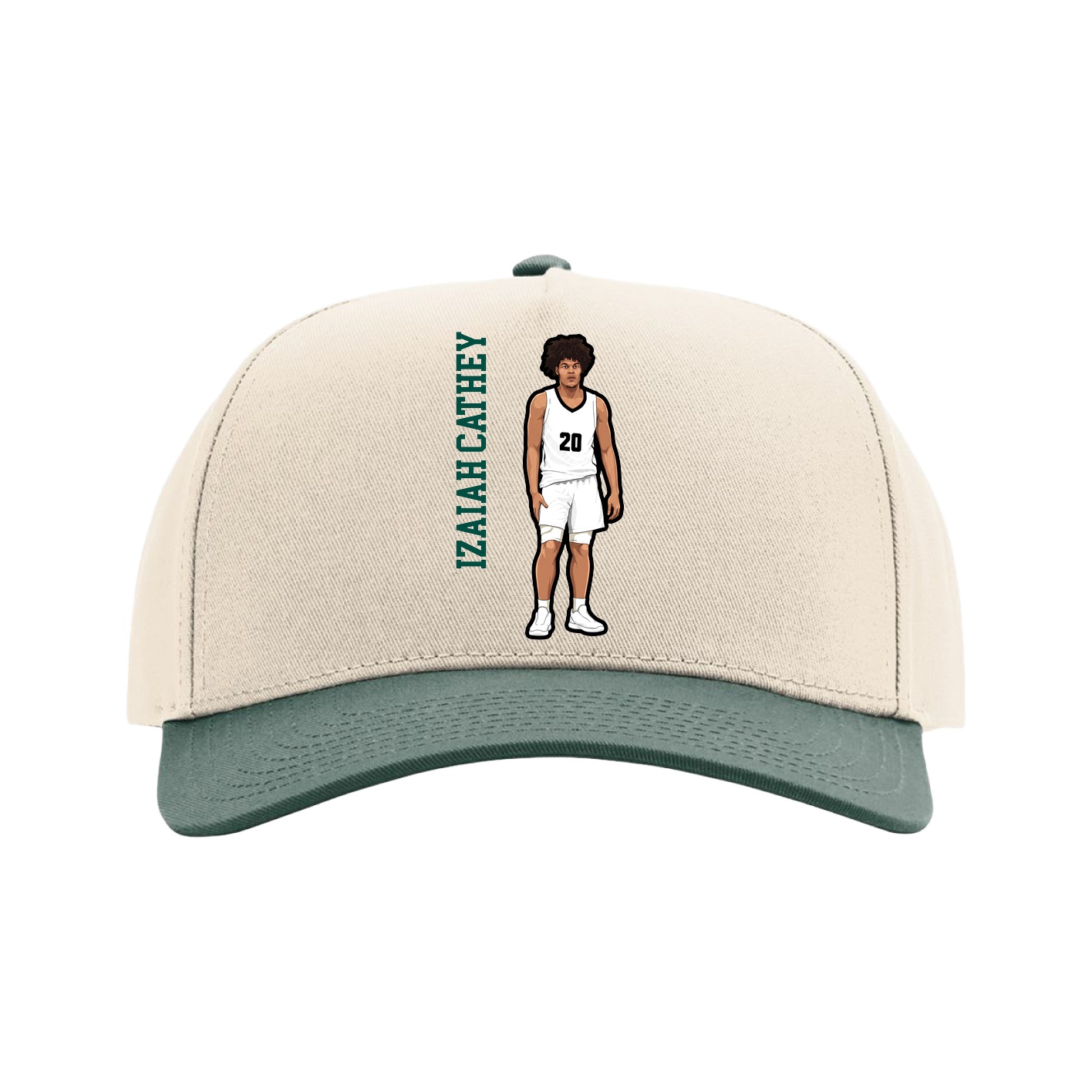 Full Fabric Five-Panel Champ Cap — Name Vertical in Cream/Green