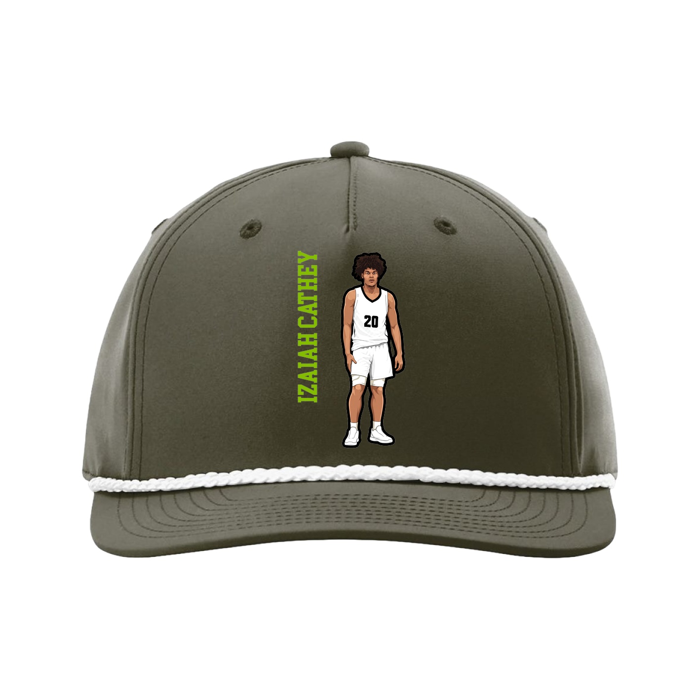 Five-Panel Classic Rope Cap — Name Vertical in Green