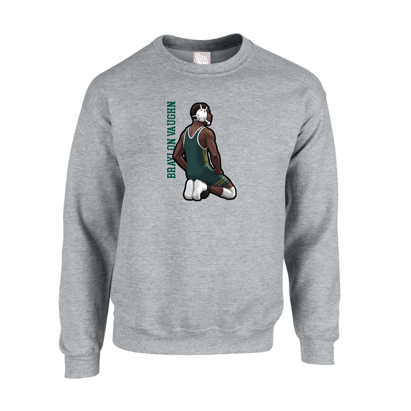 Fleece Crew — Name Vertical in Grey
