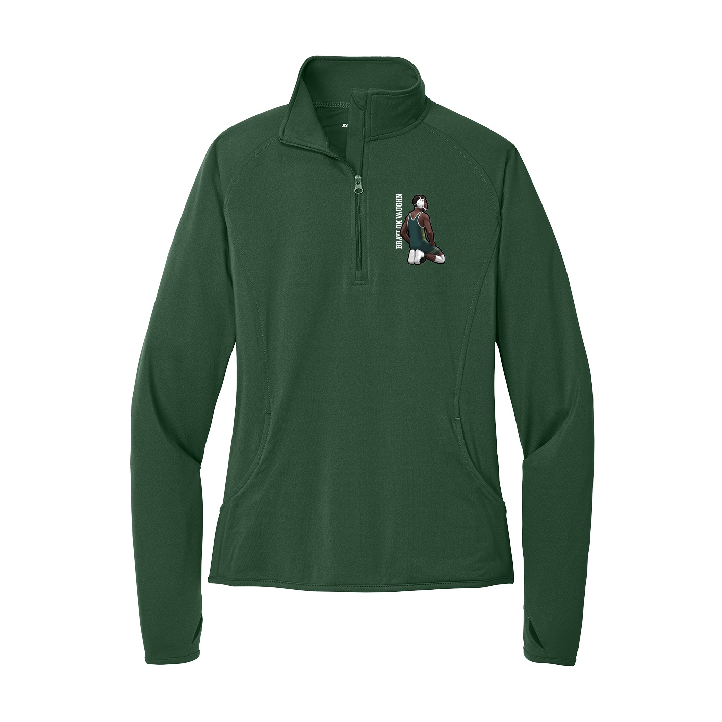 Women's Q-Zip Pullover — Name Vertical in Green