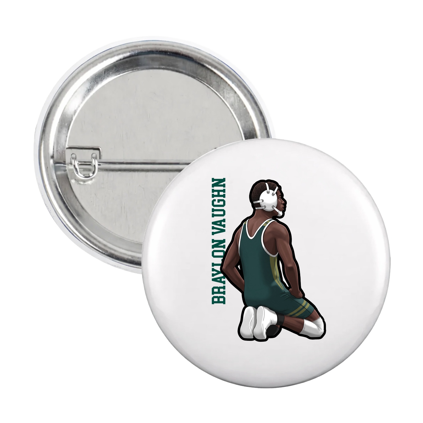 Game Day Button — Name Vertical in White