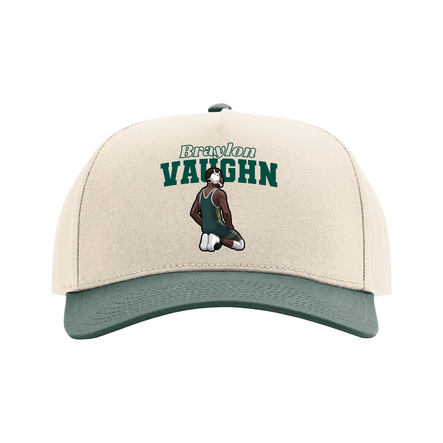 Full Fabric Five-Panel Champ Cap — Name Arch in Cream/Green