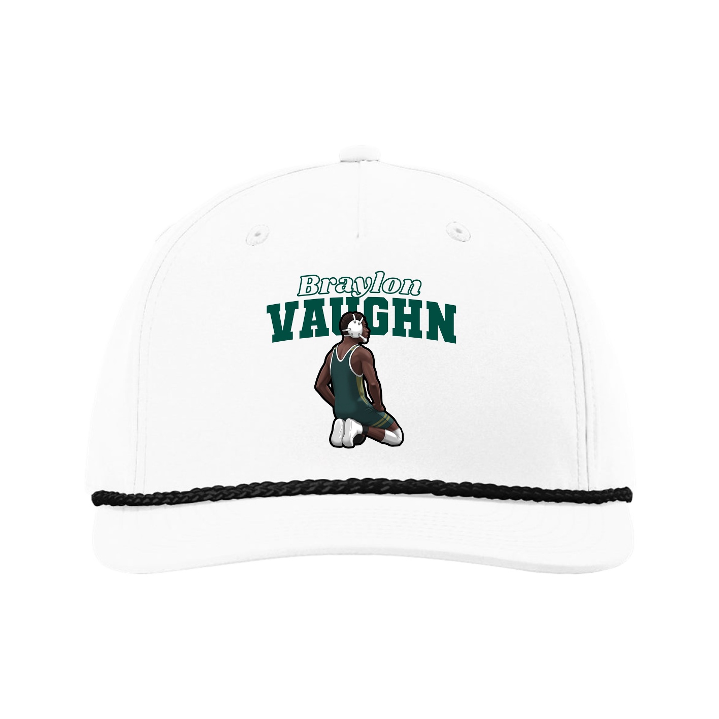 Five-Panel Classic Rope Cap — Name Arch in White