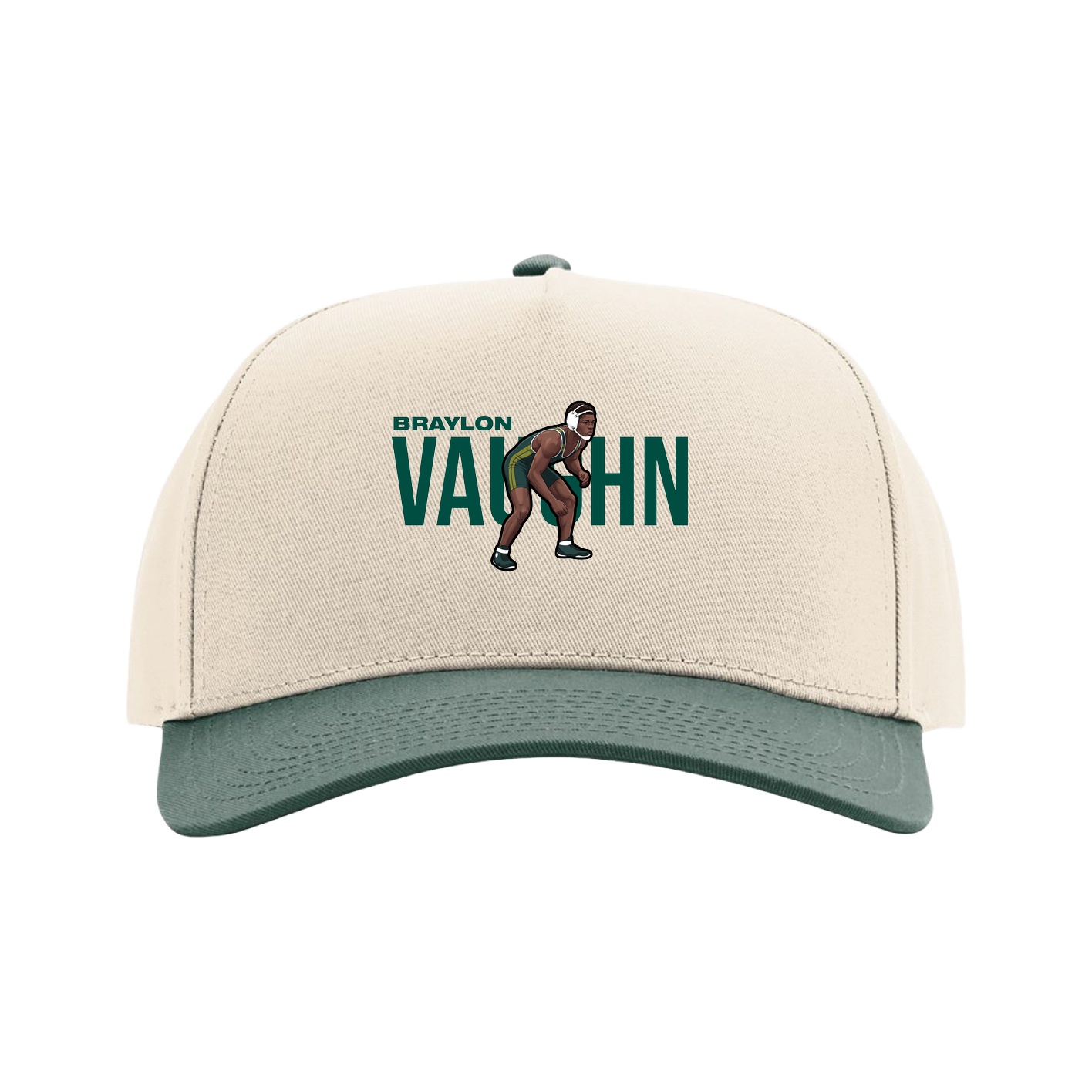 Full Fabric Five-Panel Champ Cap — Player Name in Cream/Green