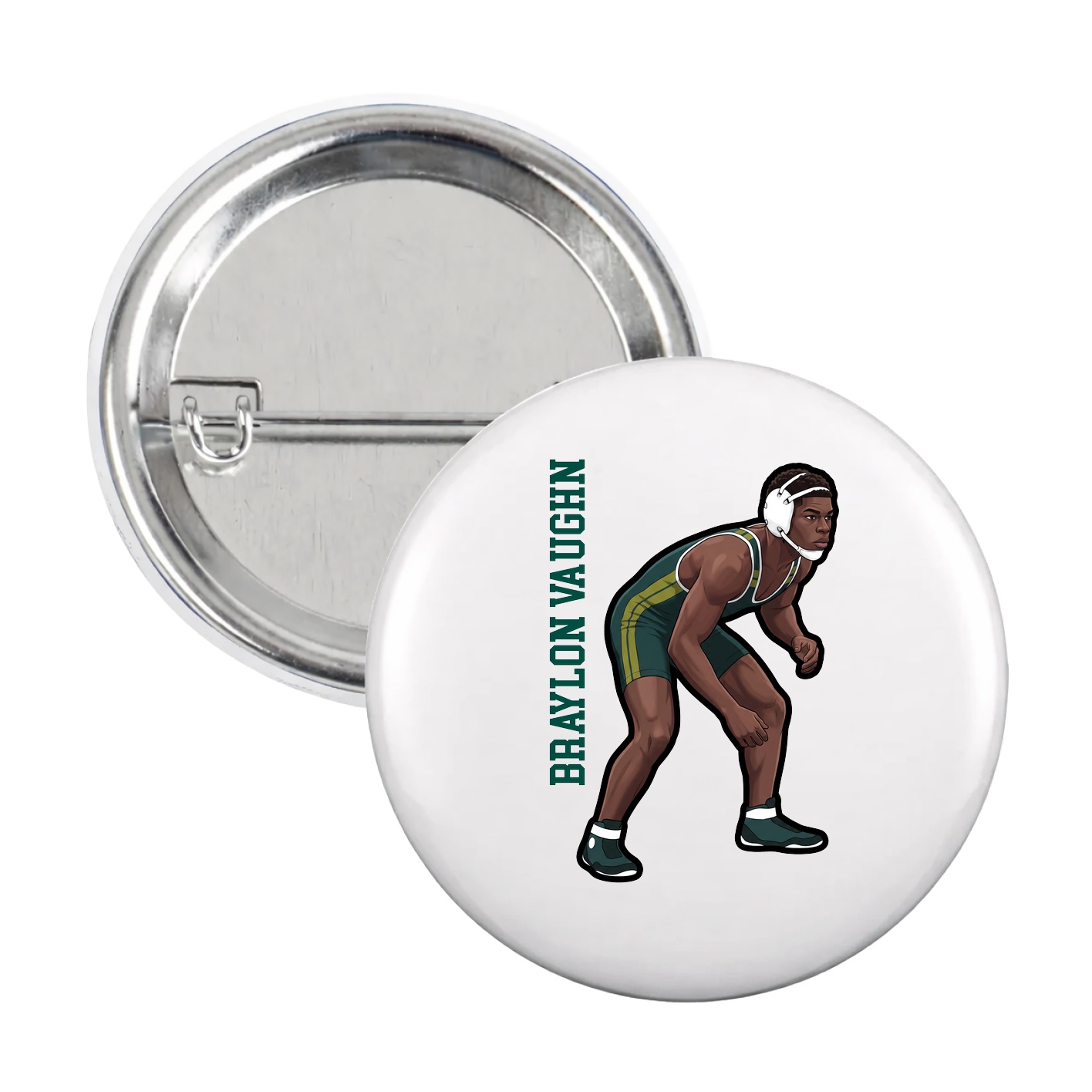 Game Day Button — Name Vertical in White