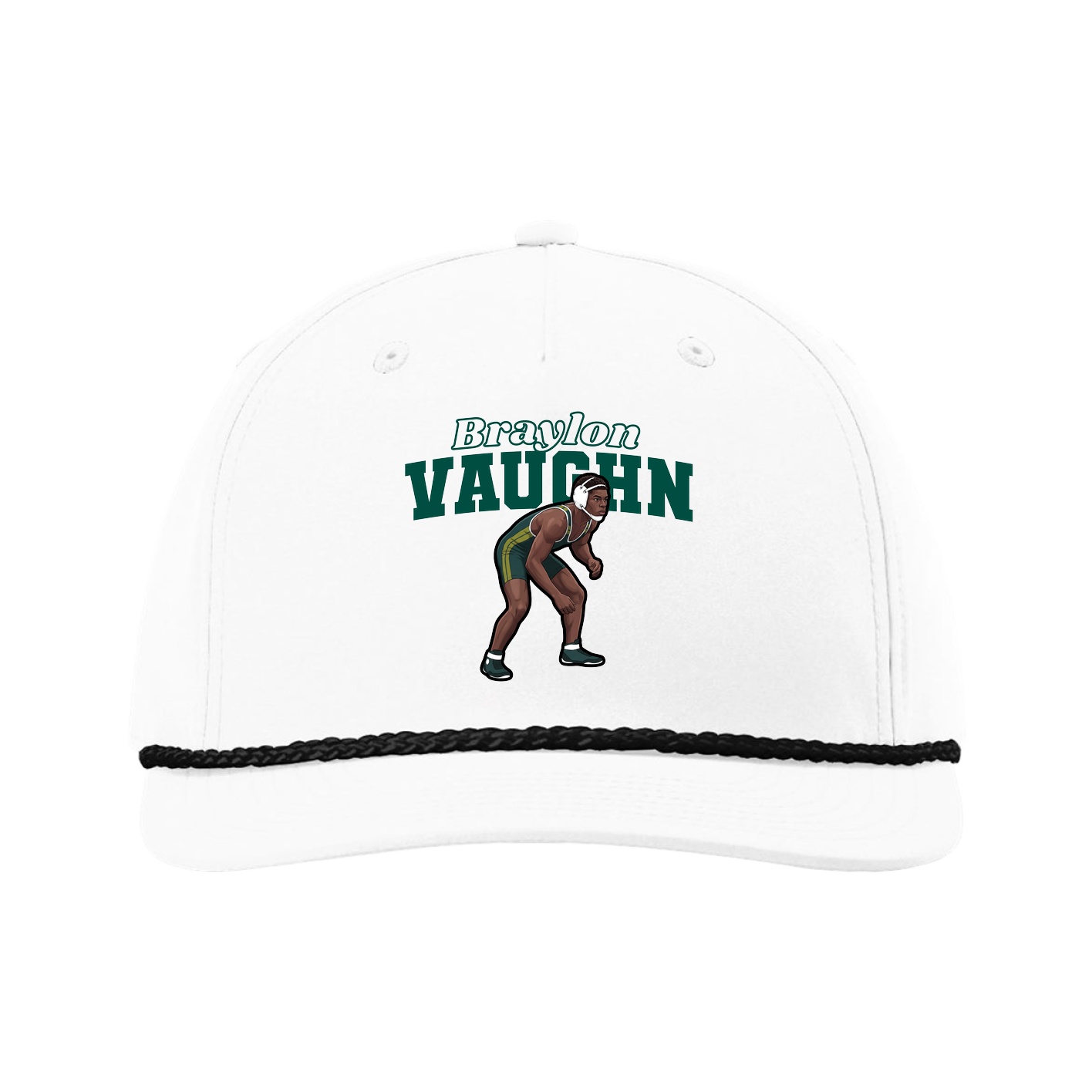 Five-Panel Classic Rope Cap — Name Arch in White