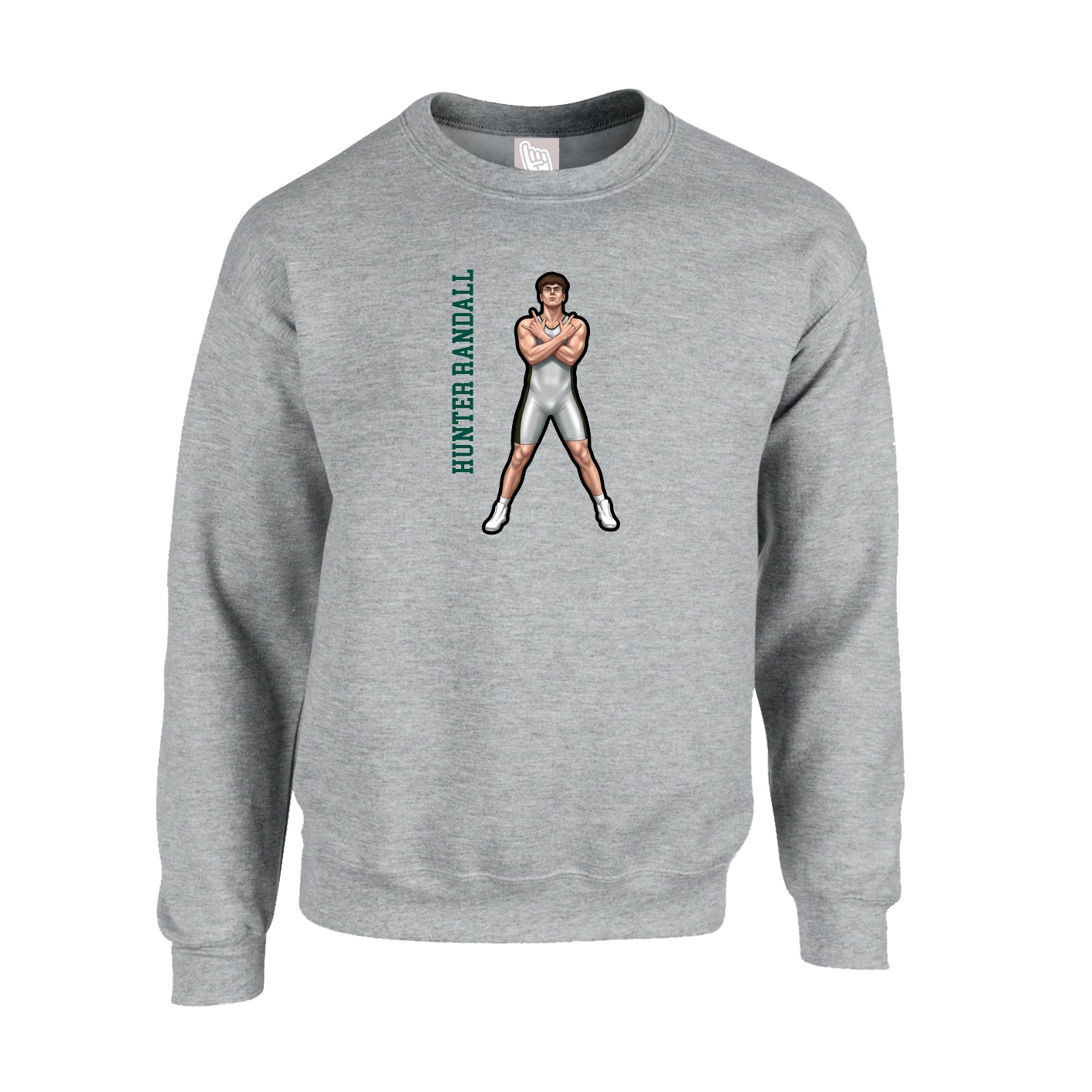 Fleece Crew — Name Vertical in Grey