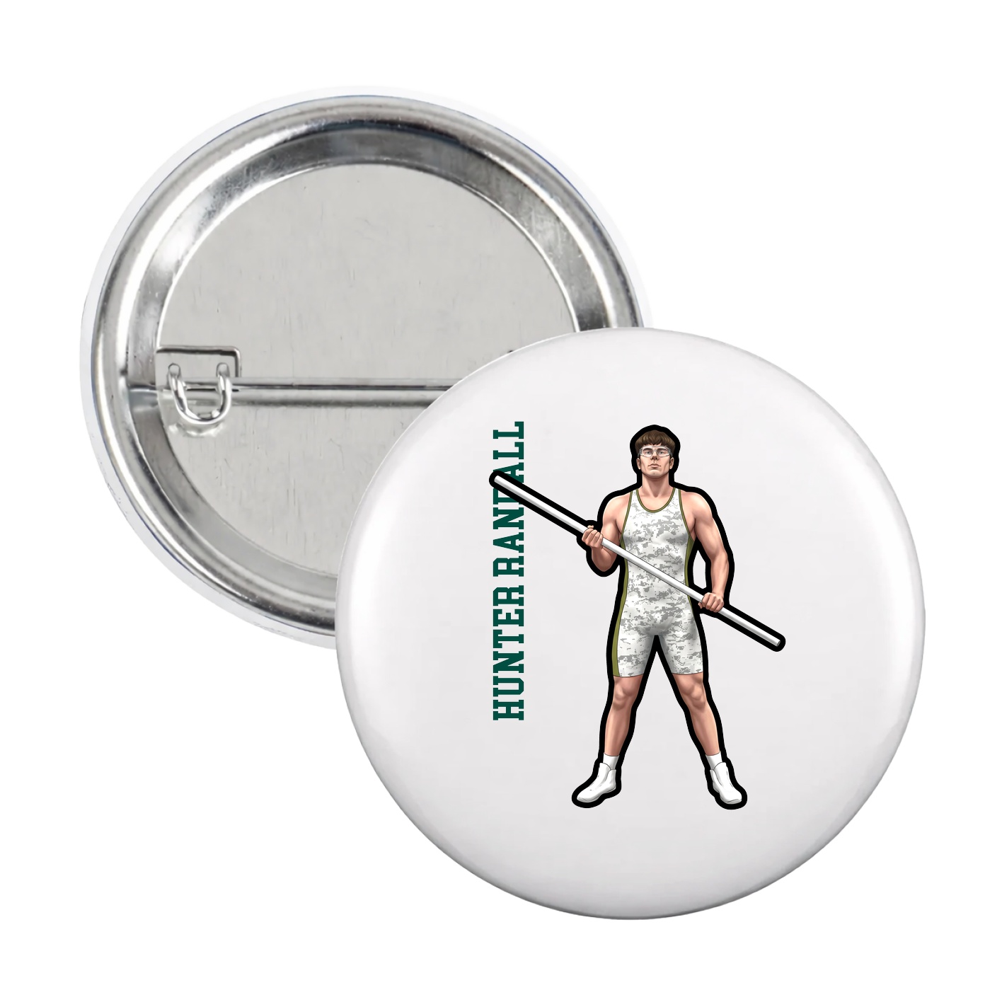 Game Day Button — Name Vertical in White