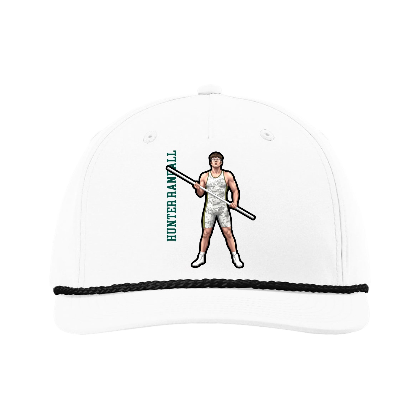 Five-Panel Classic Rope Cap — Name Vertical in White