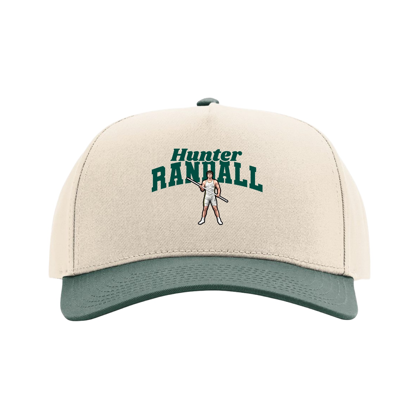 Full Fabric Five-Panel Champ Cap — Signature Arch in Cream/Green