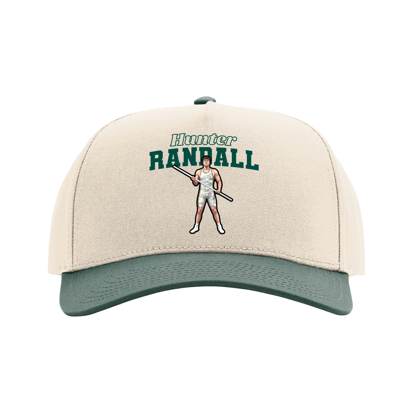 Full Fabric Five-Panel Champ Cap — Name Arch in Cream/Green