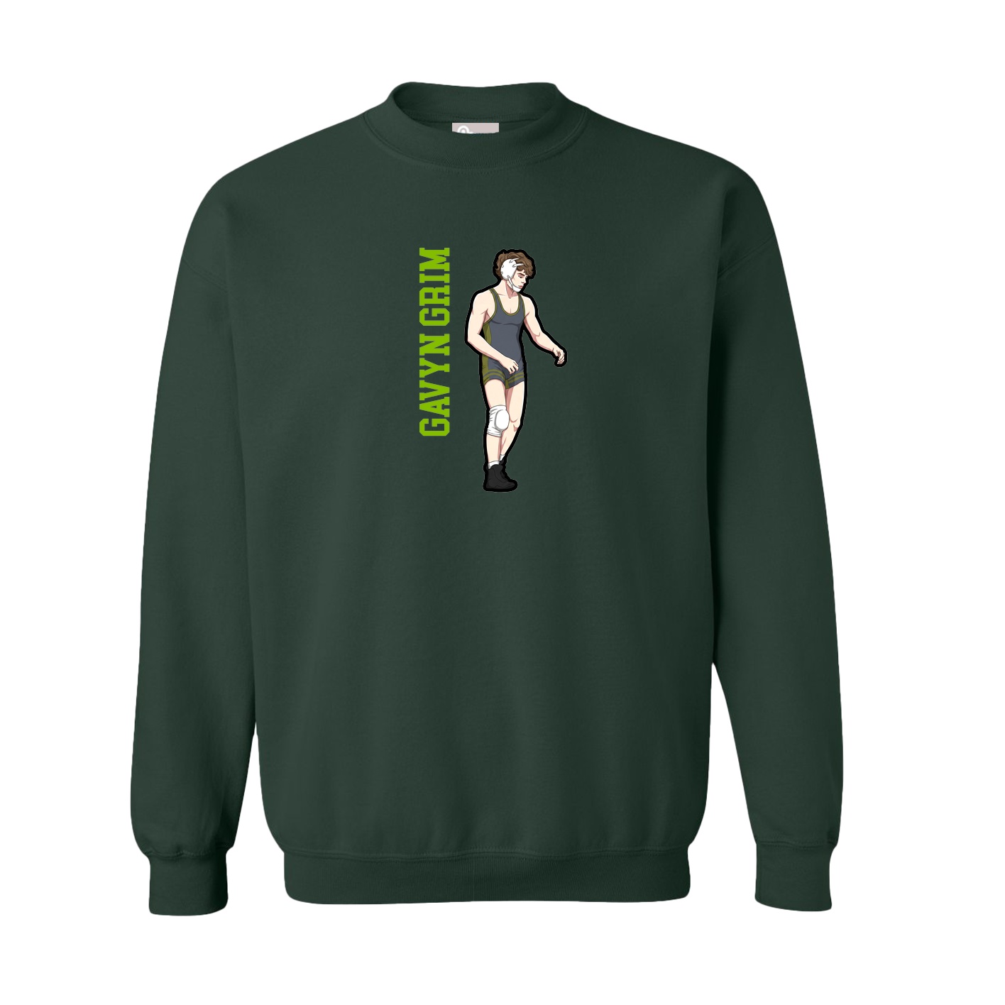 Fleece Crew — Name Vertical in Green