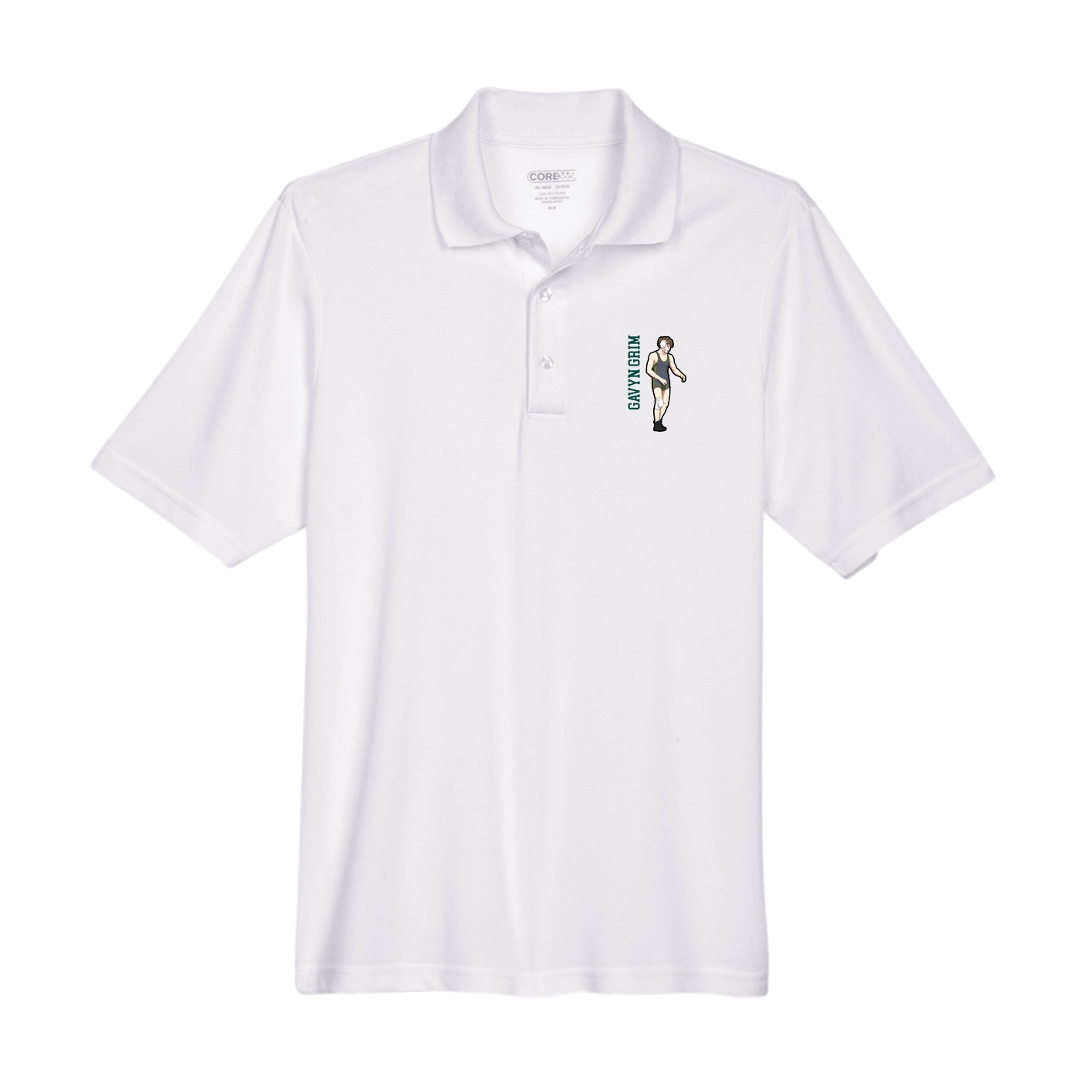 Performance Polo — Name Vertical in White
