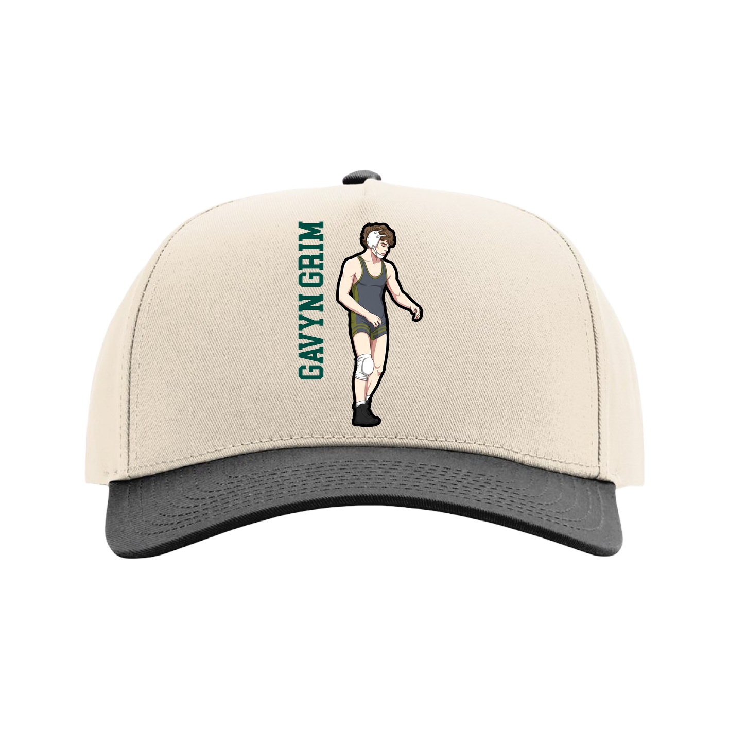 Full Fabric Five-Panel Champ Cap — Name Vertical in Cream/Black