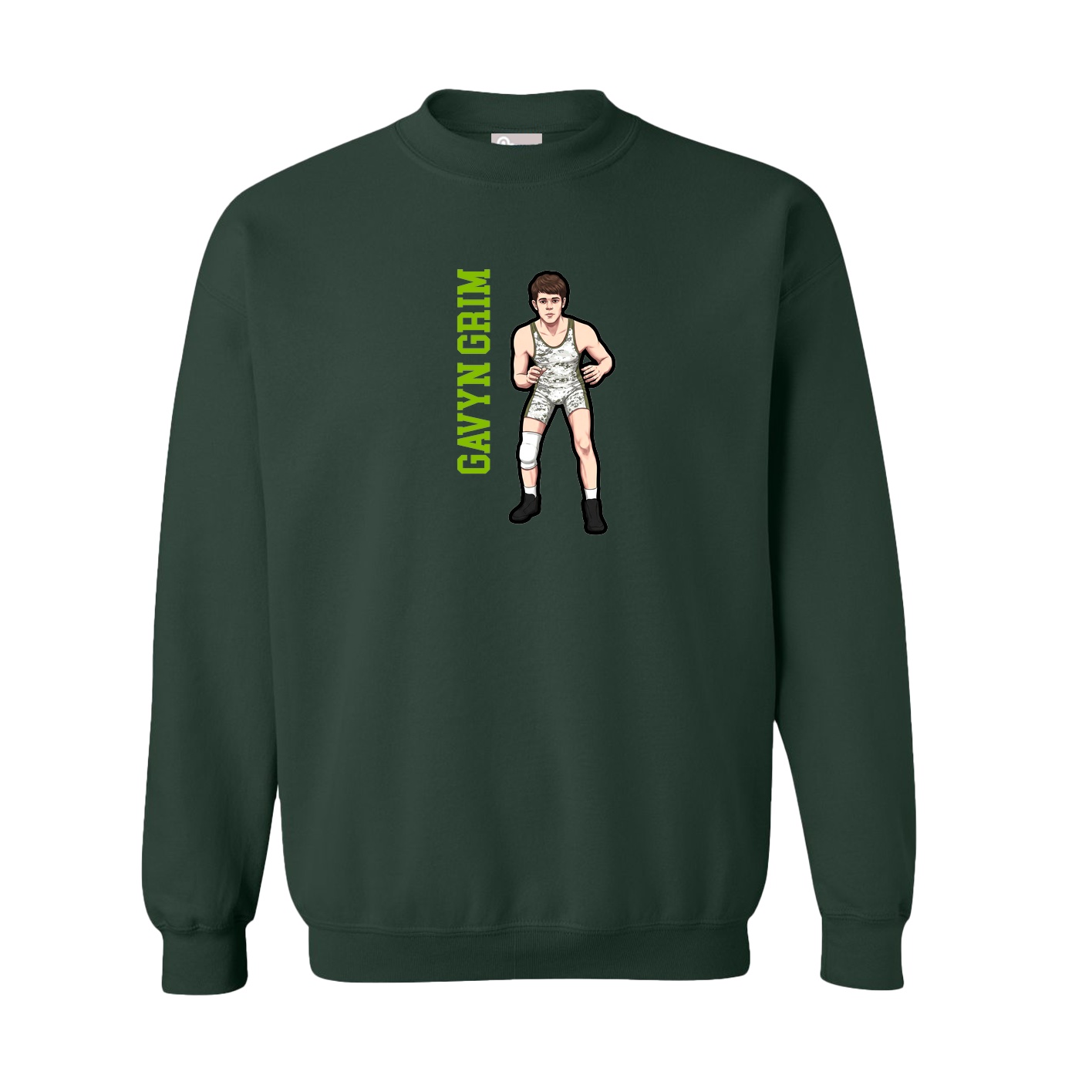 Fleece Crew — Name Vertical in Green