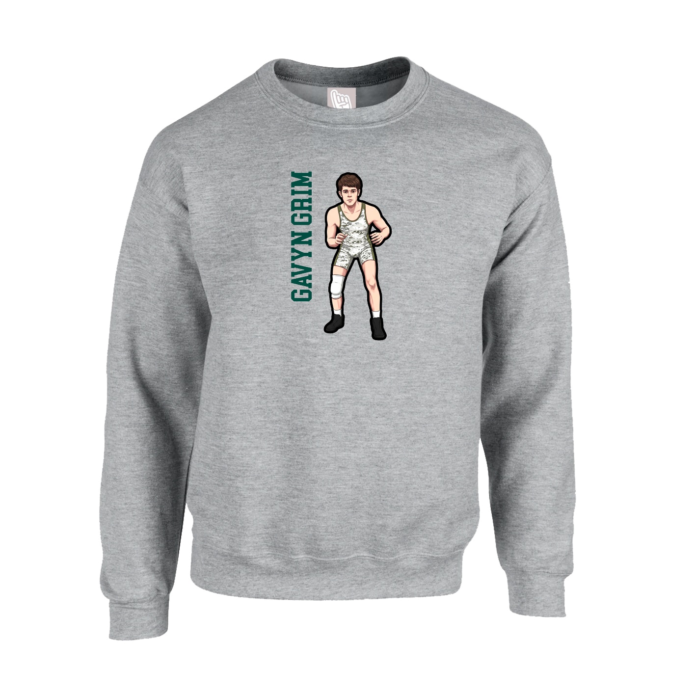 Fleece Crew — Name Vertical in Grey
