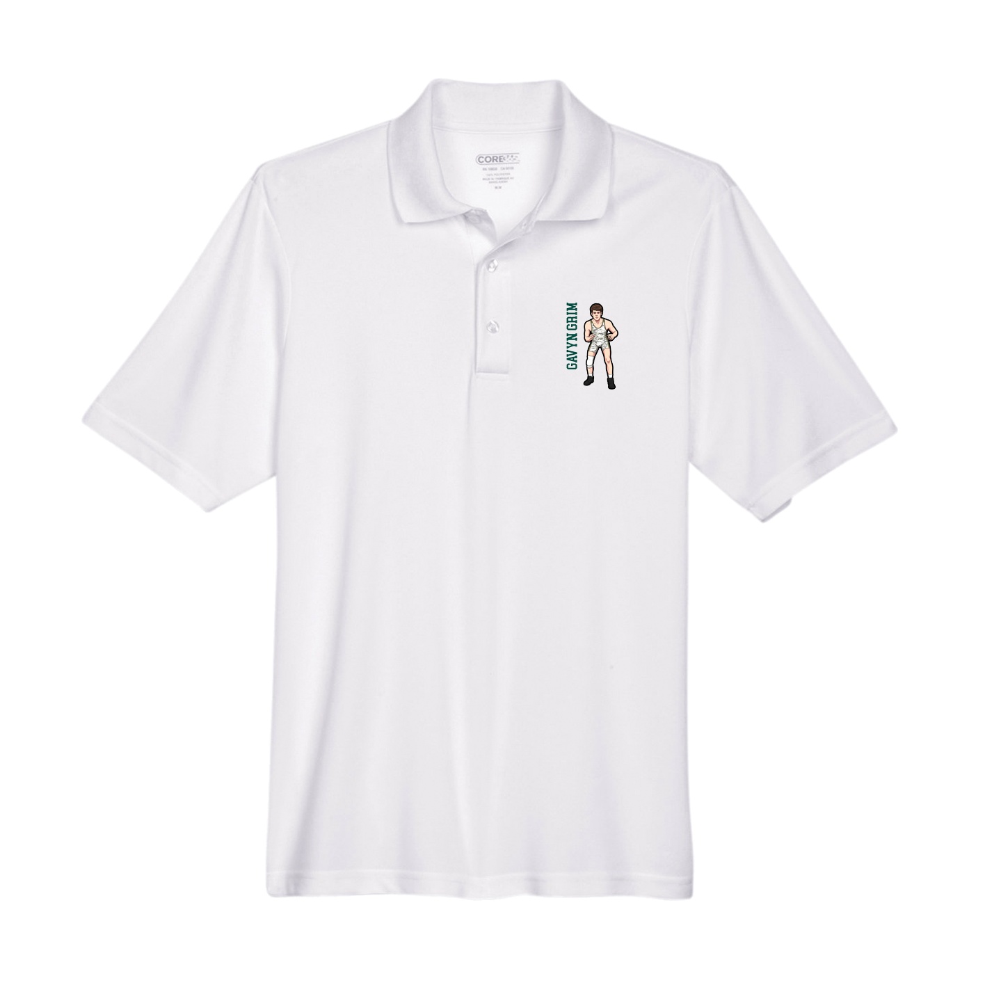 Performance Polo — Name Vertical in White