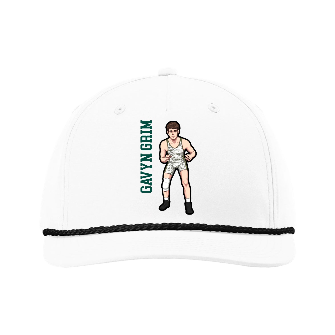 Five-Panel Classic Rope Cap — Name Vertical in White