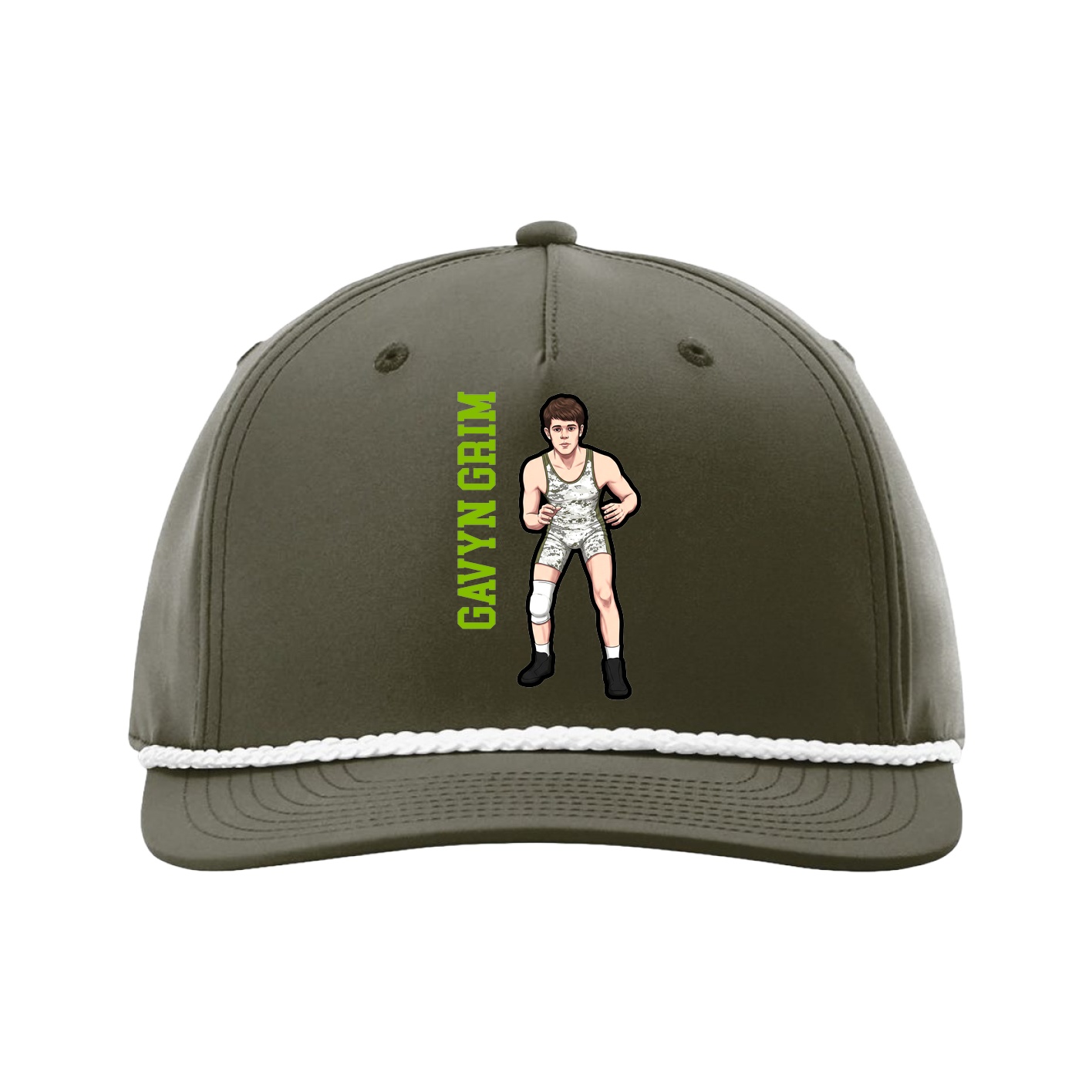 Five-Panel Classic Rope Cap — Name Vertical in Green