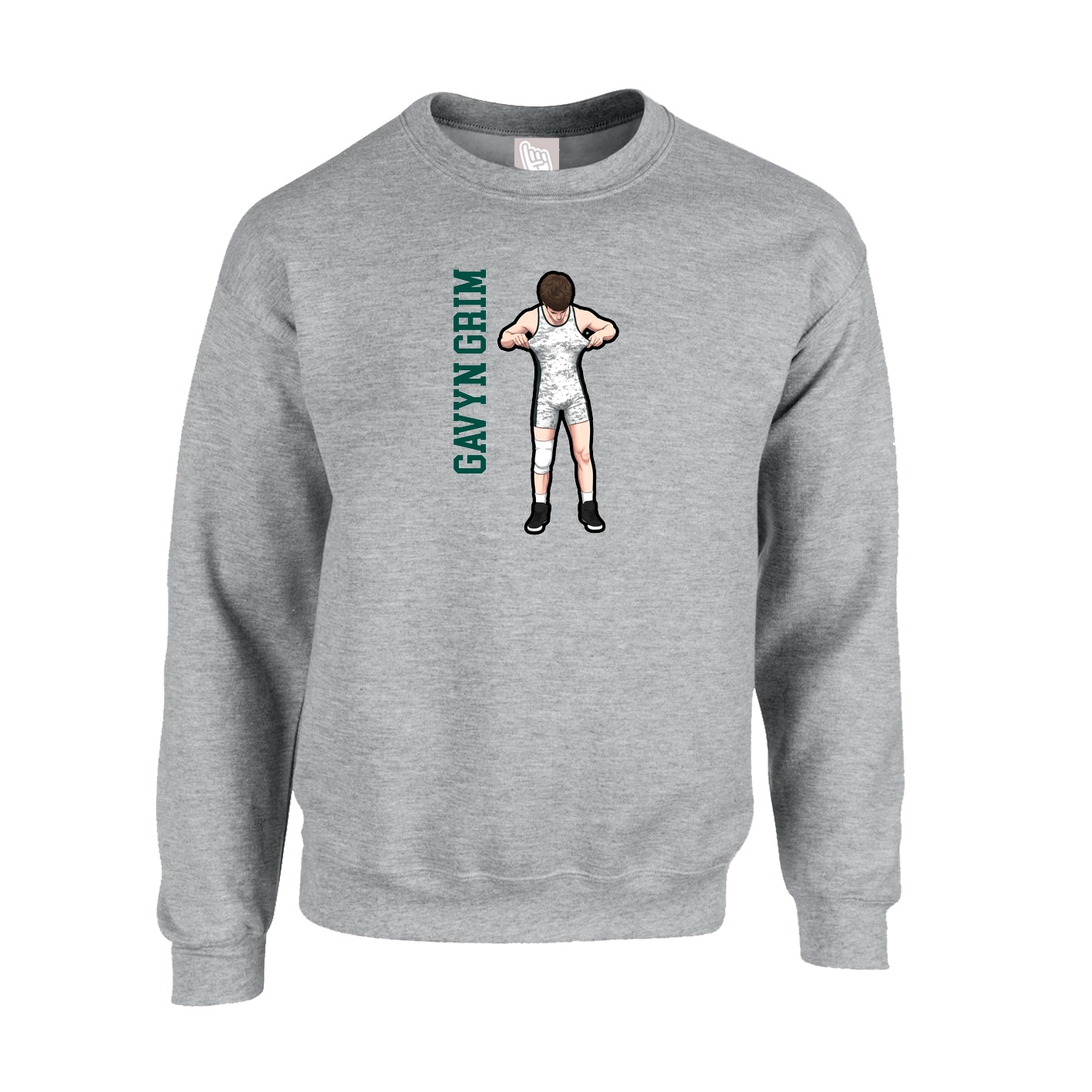 Fleece Crew — Name Vertical in Grey