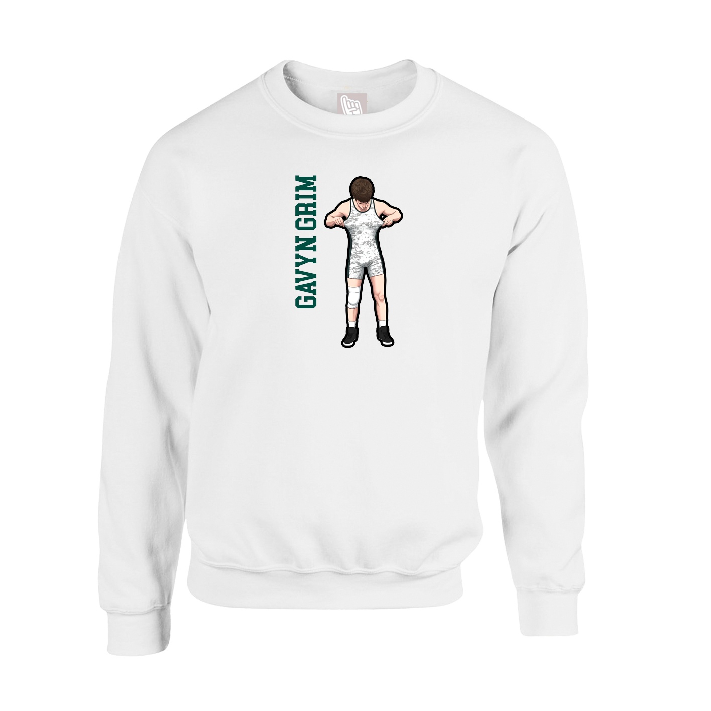 Fleece Crew — Name Vertical in White