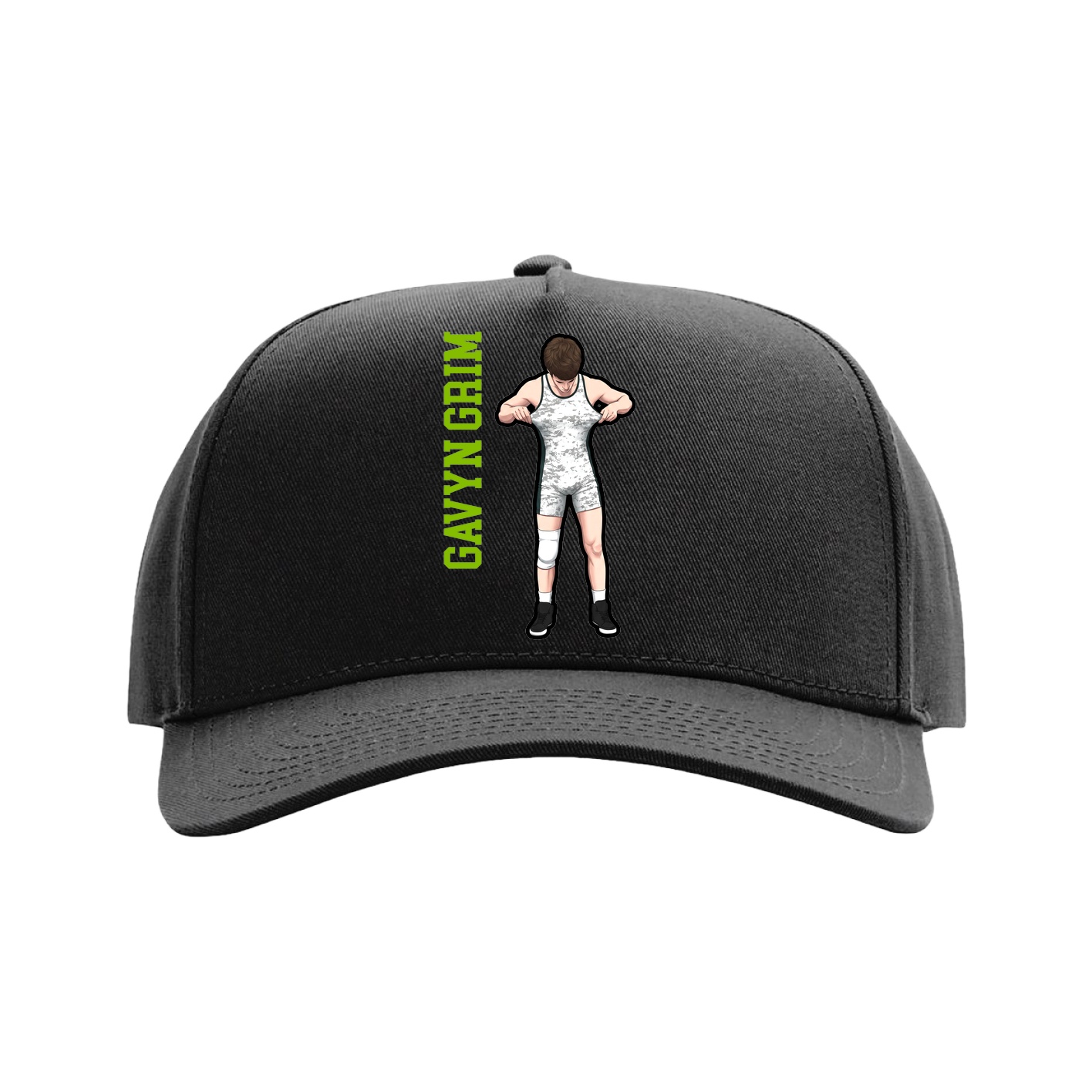 Full Fabric Five-Panel Champ Cap — Name Vertical in Black