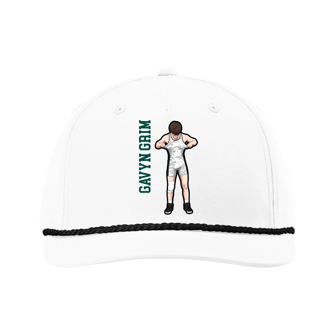 Five-Panel Classic Rope Cap — Name Vertical in White