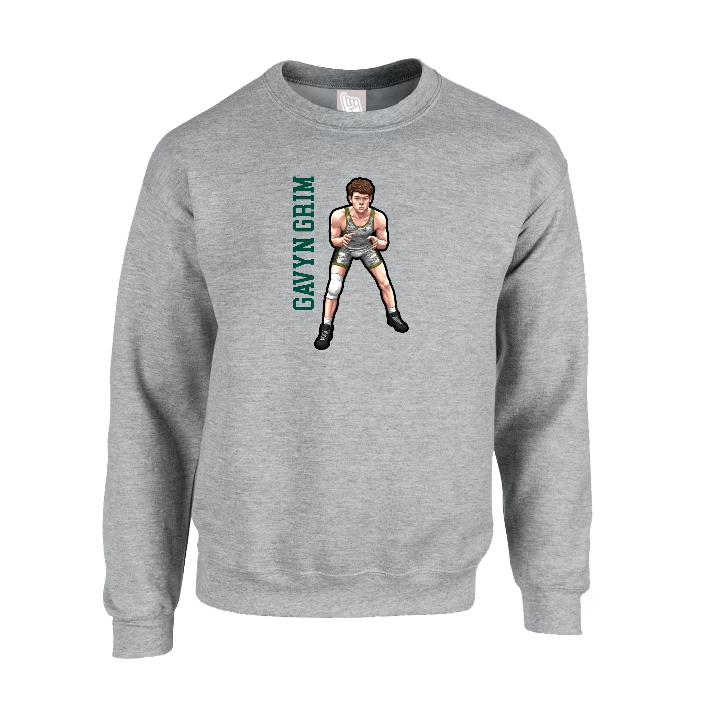 Fleece Crew — Name Vertical in Grey